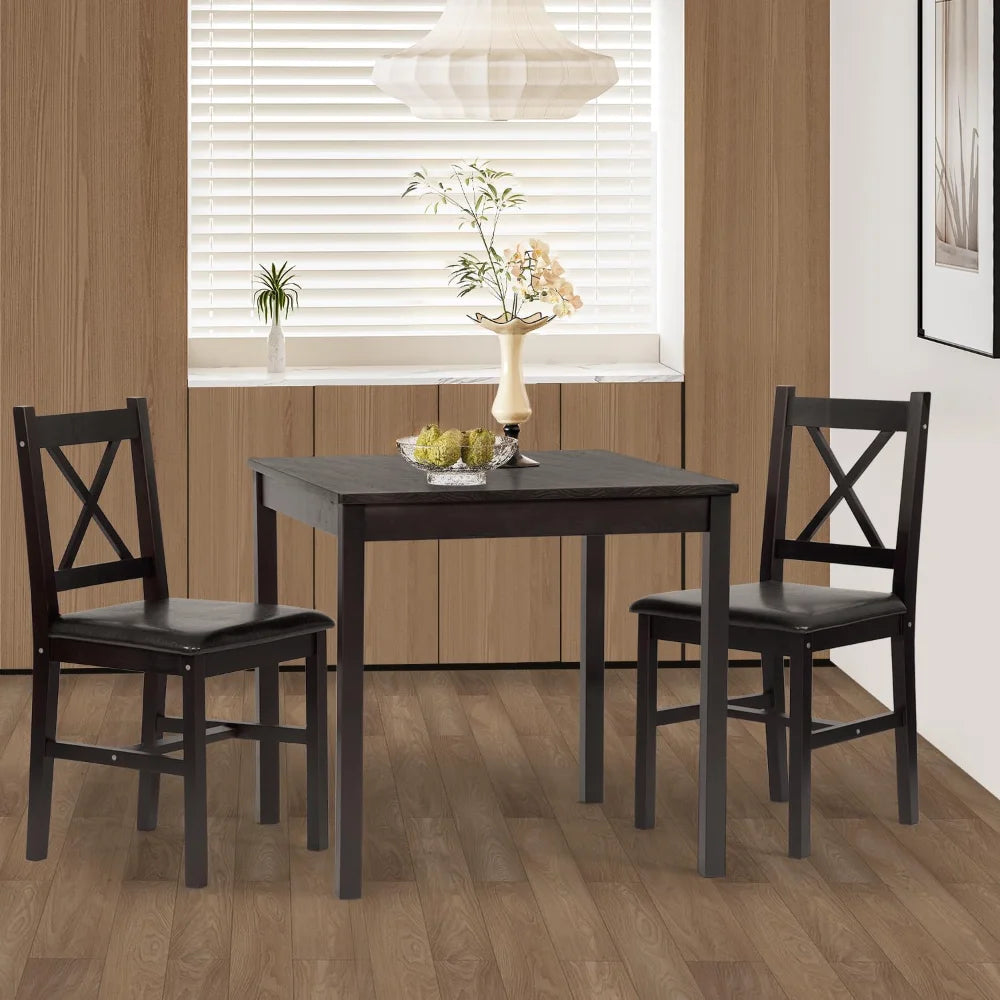 Dining Kitchen Table Dining Set Wood 3 Piece Upholstered Grid Dining Room Table and Chairs for 2