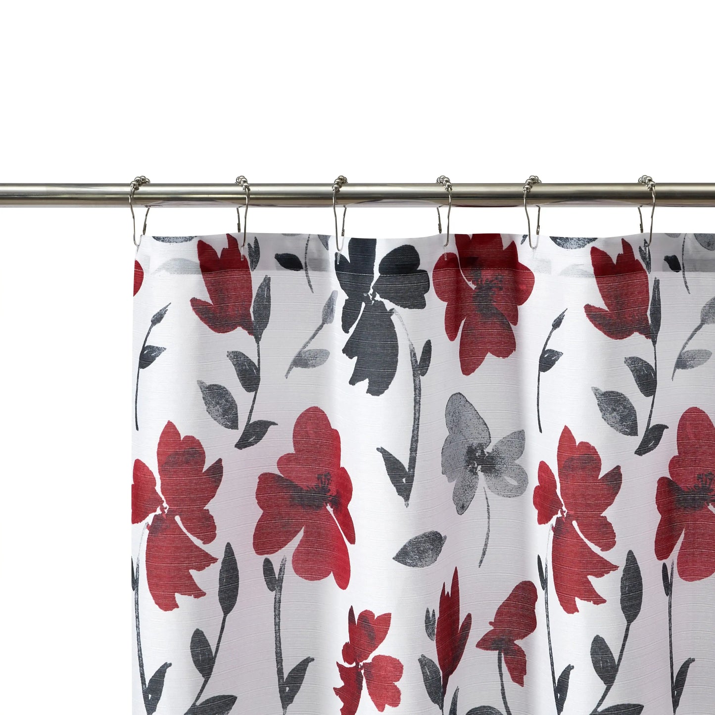 Black Red and Grey Floral Shower Curtain, 72" X 72", Polyester， shower curtain ， curtain
