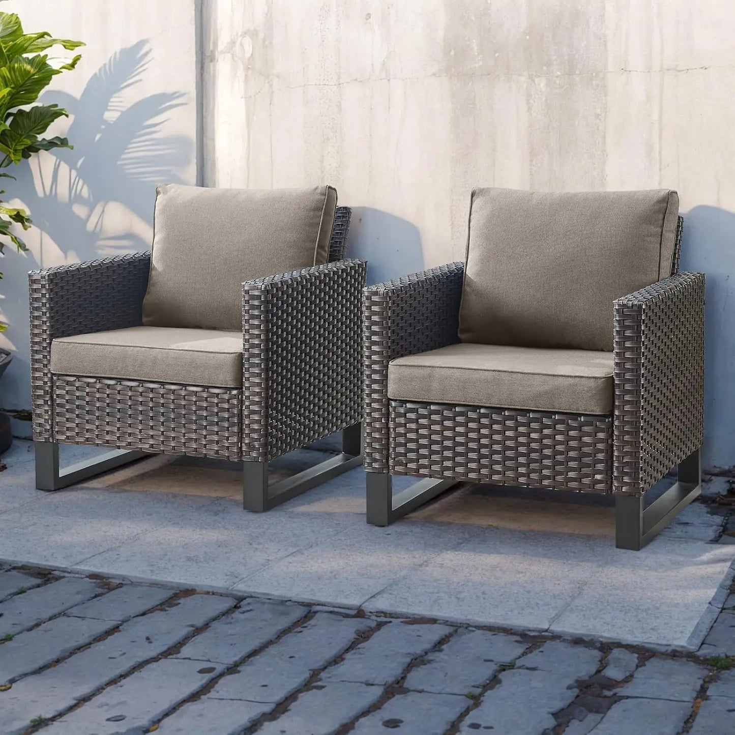 3-Piece Patio Swivel Chairs,PE Wicker Outdoor Rocking Chairs Bistro Set with Side Table Porch Balcony Furniture with Cushions