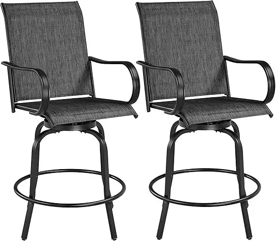 Patio Swivel Bar Stools Set of 2, All-Weather Outdoor High Bistro Stools for Outside, Beach, Lawn, Poolside and Garden, Brown