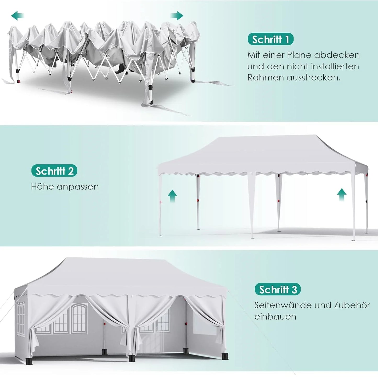 Canopy 3x6m Pop Up Pavilion Gazebo Tent with All Sidewalls, Waterproof Commercial Canopy Outdoor Instant Gazebo UV50+ Party Tent