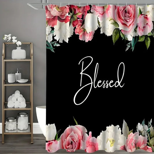 1pcs Flowers On A White Background Shower Curtain, Waterproof Shower Curtain With 12 Hooks, Bathroom Decor, Shower Curtain Sets