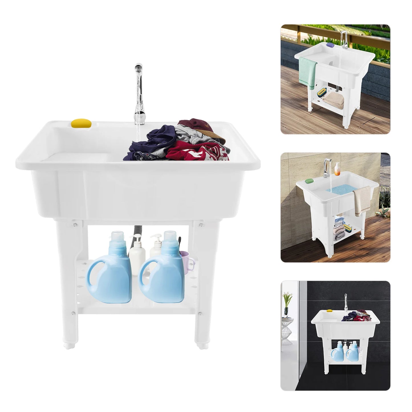 Freestanding Laundry Tub Spacious Utility Wash Sink w/ Faucet & Storage for Laundry Room wash basin  sink bathroom  wash basin