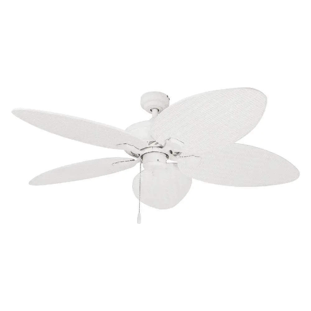 Tropical Ceiling Fan 52 Inch White Palm Leaf Blades Pull Chain Quiet Reversible Motor Indoor Outdoor Lighting Fixture