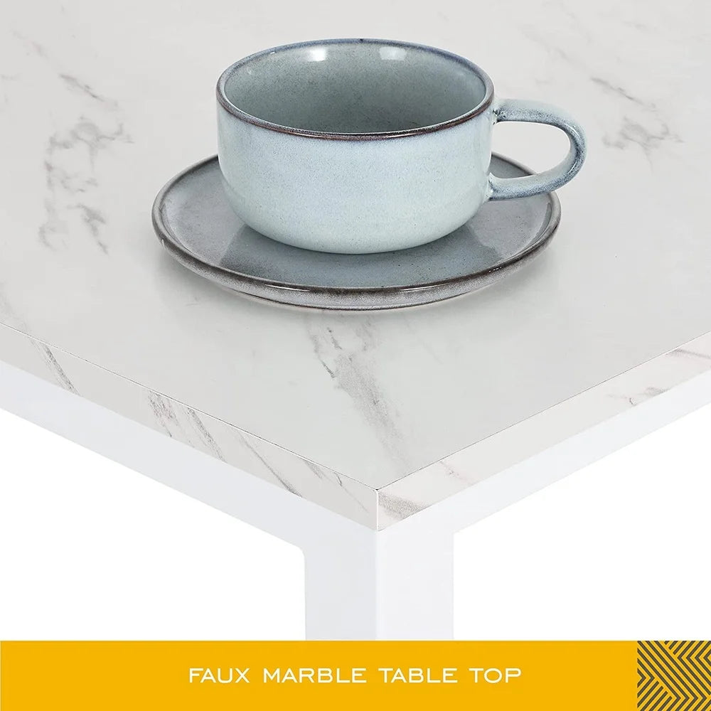 Counter Height Dining Table Set with 2 Cushioned Stools Modern Space Saving Design Faux Marble Top Indoor Use