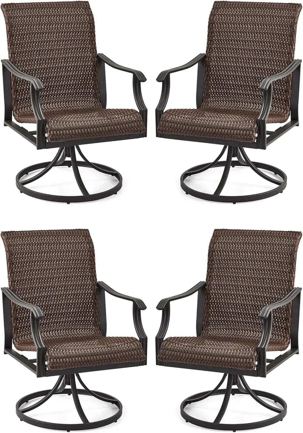 Patio Wicker Swivel Chair Set of 2, Heavy Duty Outdoor Dining with 23.5'' High Back, Extra-Large Water-Fall Seat