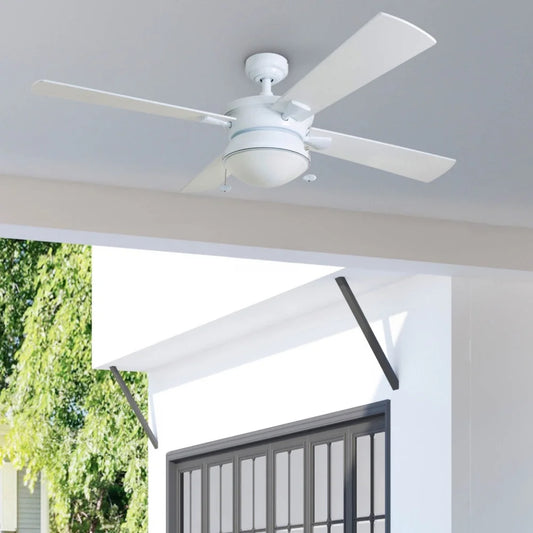 52 Inch Indoor Outdoor Ceiling Fan with 4 Blades Light Kit Quiet Reversible Motor Pull Chains Dual Mount Energy Efficient