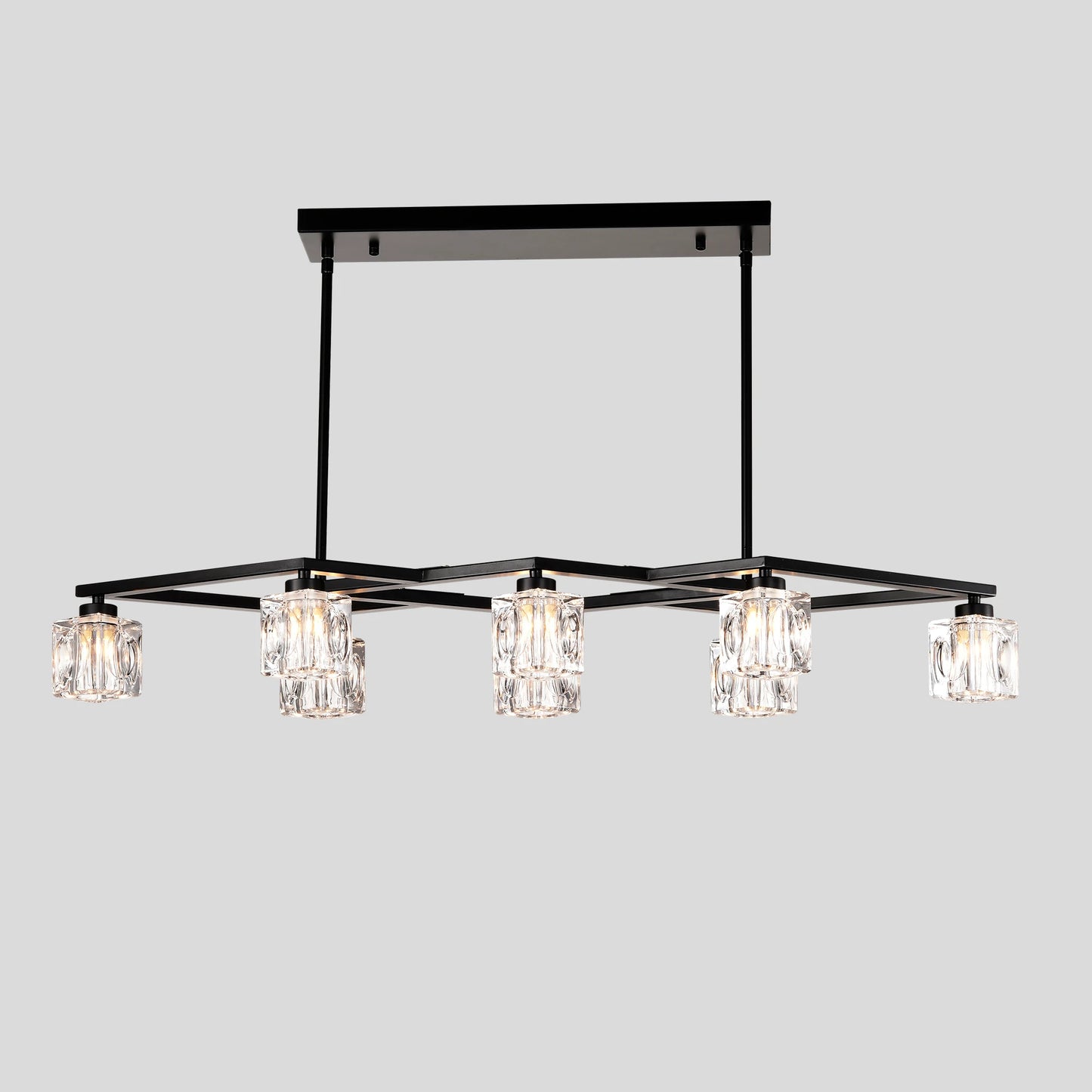Matte Black Crystal Chandelier for Dining Room, 8-Light Kitchen Chandelier Light Fixture Modern Metal Industrial Chandeliers for
