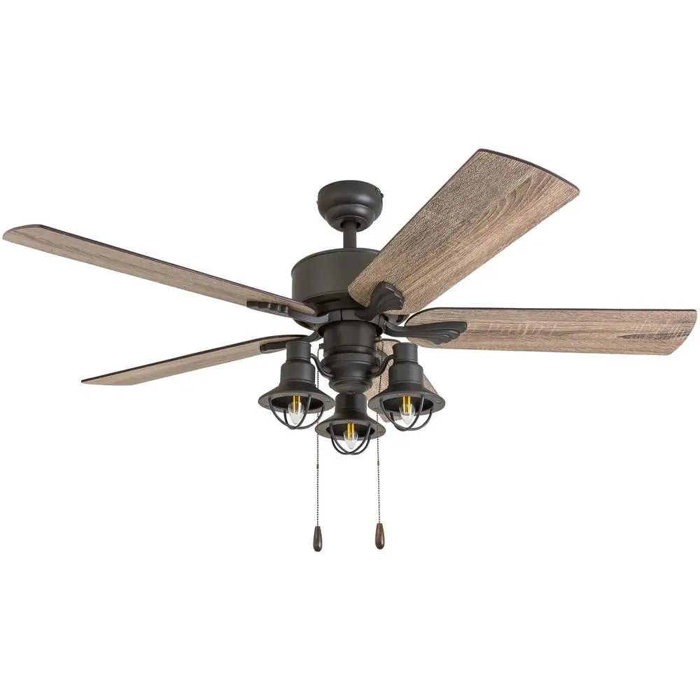 Indoor Ceiling Fan 52 Inch Aged Bronze Multi Arm Barnwood Blades LED Light Quiet Reversible Motor Remote Control Suitable Living