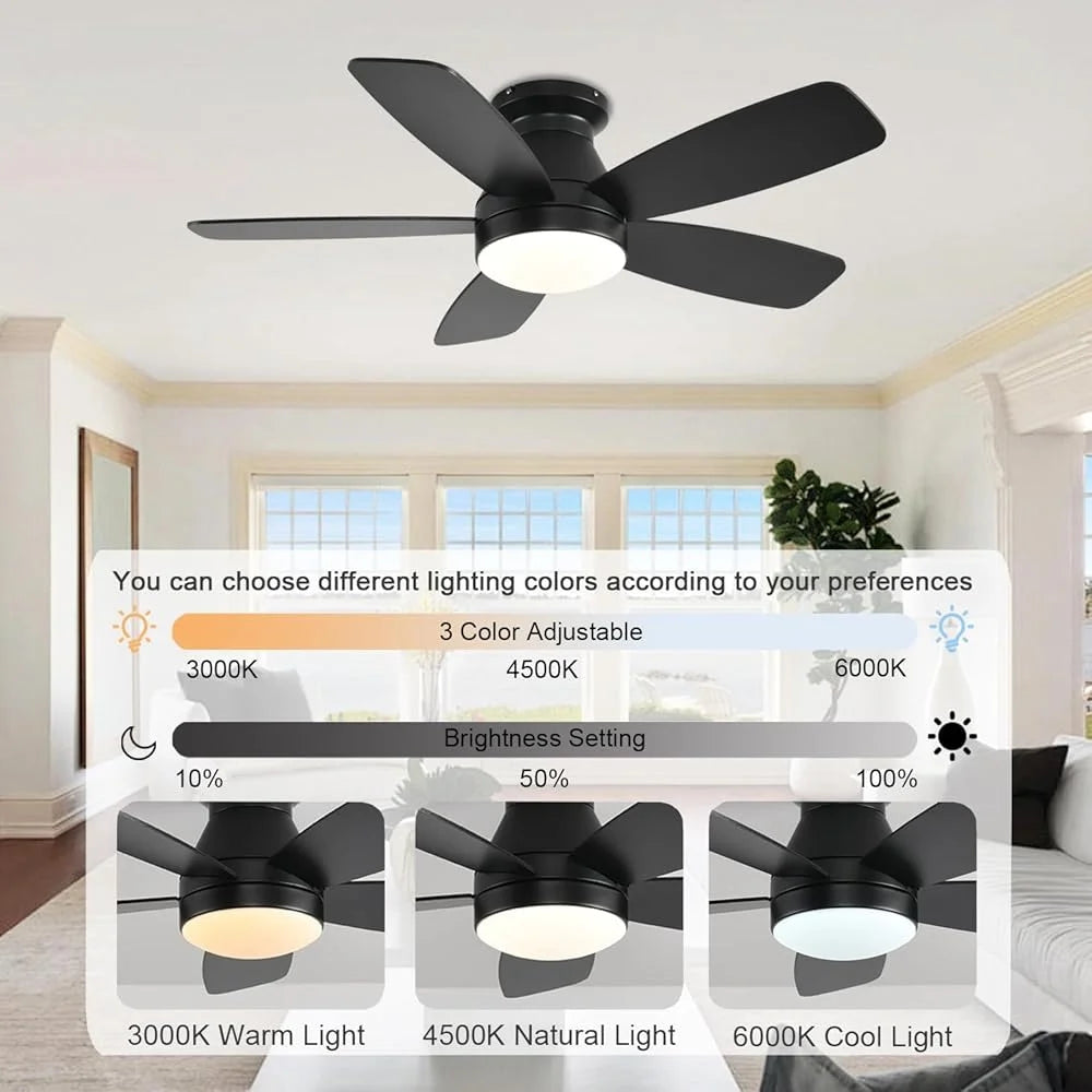 Low Profile Ceiling Fan with Lights Remote Control Dimmable Flush Mount Reversible Quiet 30dB Energy Efficient 6 Speed 3CCT
