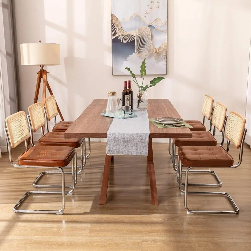 Natural Rattan Dining Chairs Set of 4, Modern Dining Room Chairs with Solid Wood Back for Kitchen Living Room,