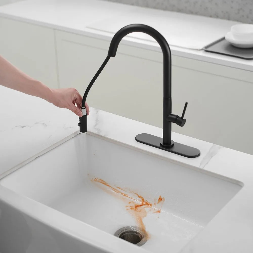 Pull down kitchen faucet, streamlined design, dual function nozzle, high-quality components, 360 degree rotating faucet
