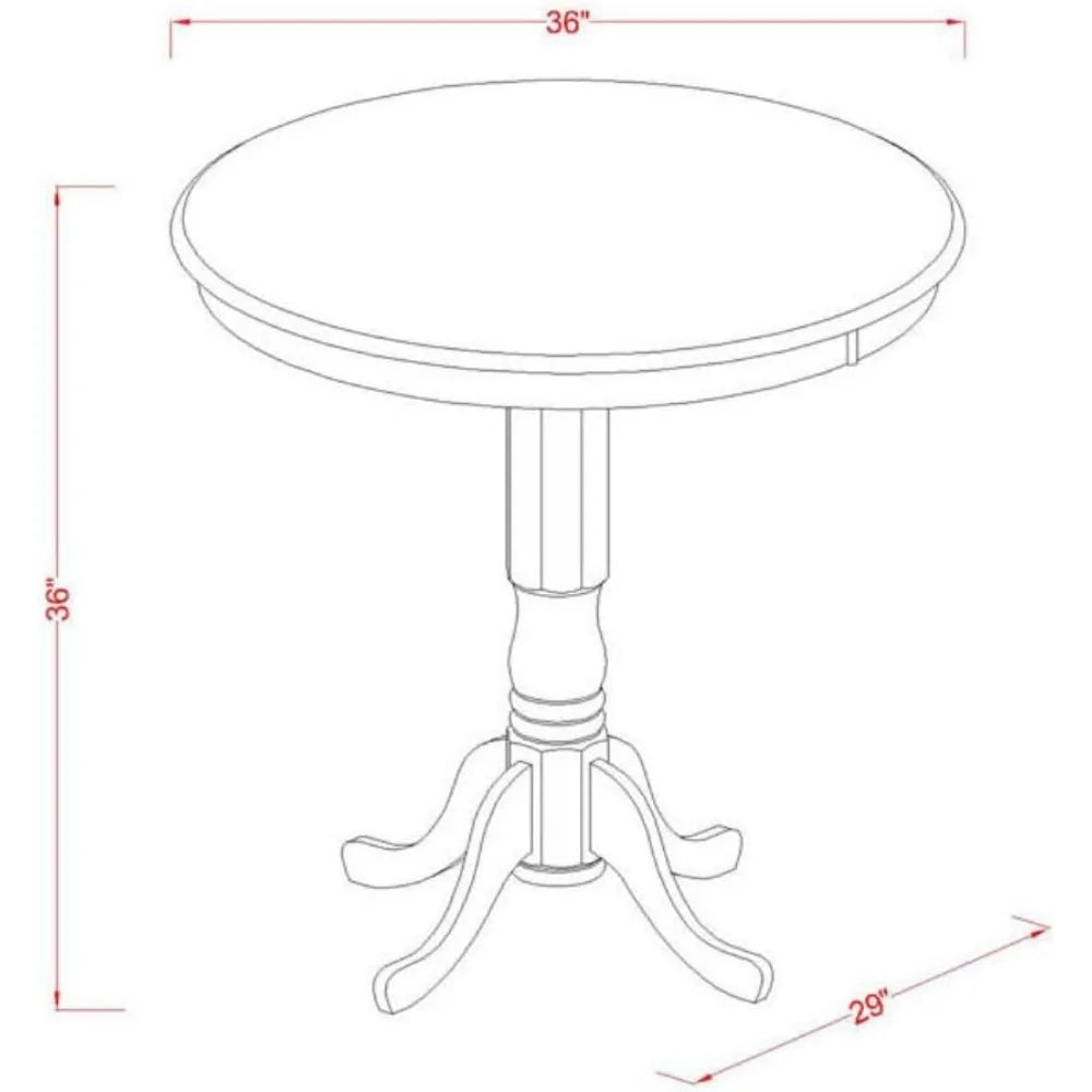 3 Piece Counter Height Dining Set for Small Spaces Contains a Round Dining Room Table with Pedestal and 2 Wooden Seat Chairs