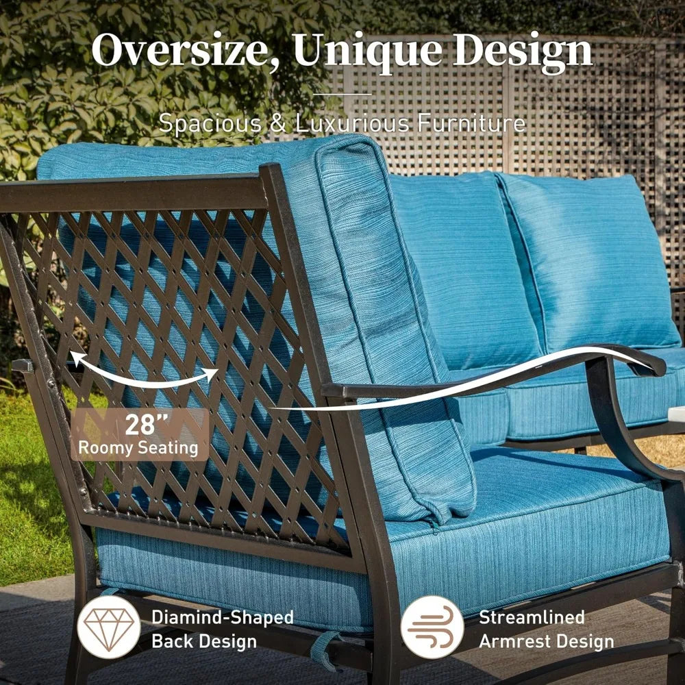 Metal Outdoor Swivel Patio Chairs Set of 2 with 5.75" Extra Thick Cushion, 2 Piece High Back Swivel Rocker Patio Chairs Outdoor
