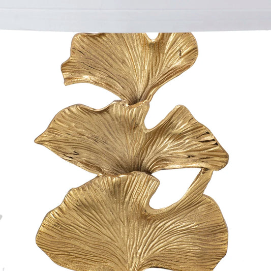 Aluminum Artistic Drum Drum shade Fabric Home Lamp Marble Shade Table D17x30.2 Gold Ginkgo Leaf Table Lamp with Marble Base and