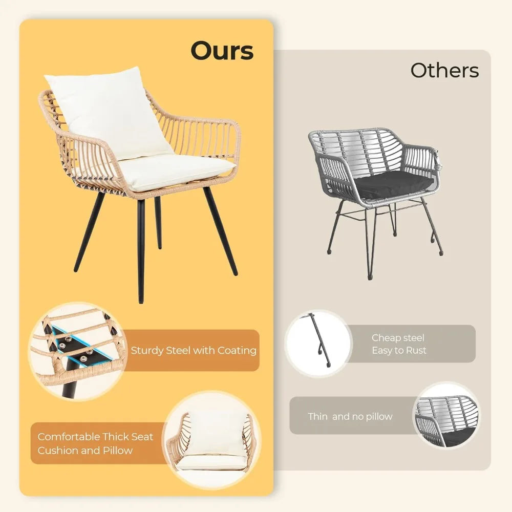 5 Piece Patio Furniture Set, Outdoor Wicker Small Conversation Bistro Set, All-Weather PE Rattan Chairs with Ottoman & Coffee Ta