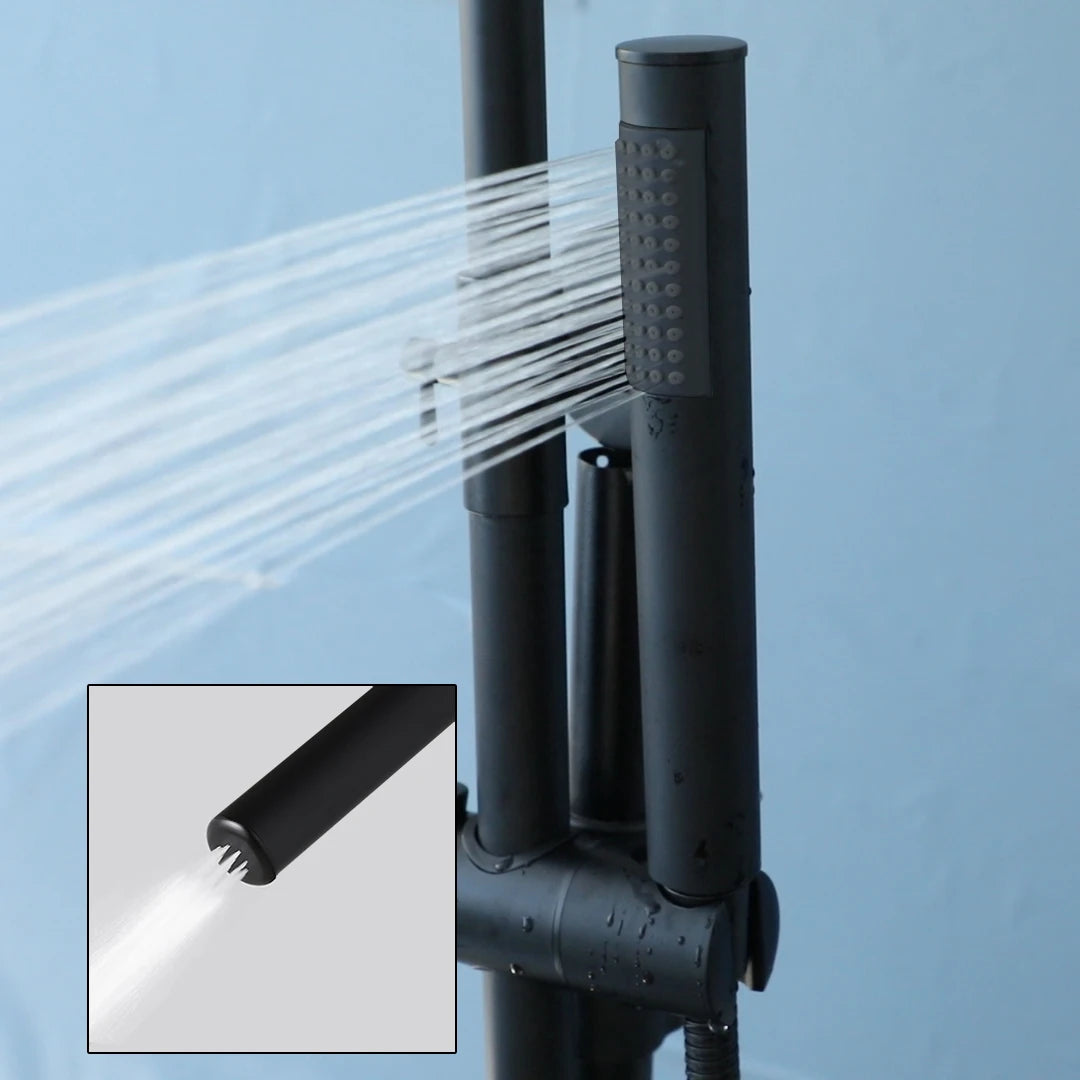 KEMAIDI Matte Black Exposed Shower System 8 Inch Rainfall Shower Head Wall Mounted Outdoor Shower Fixtures Bathroom Shower Set