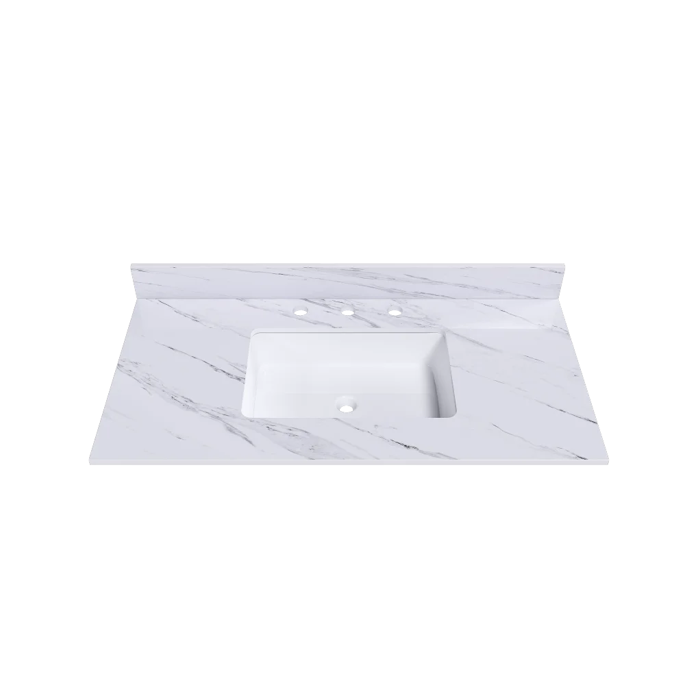 43 Inch Marble Vanity Top, White Vanity Top with 3 Pre-drilled Faucet Holes, Bathroom Vanity Top with Undermount Rectangular