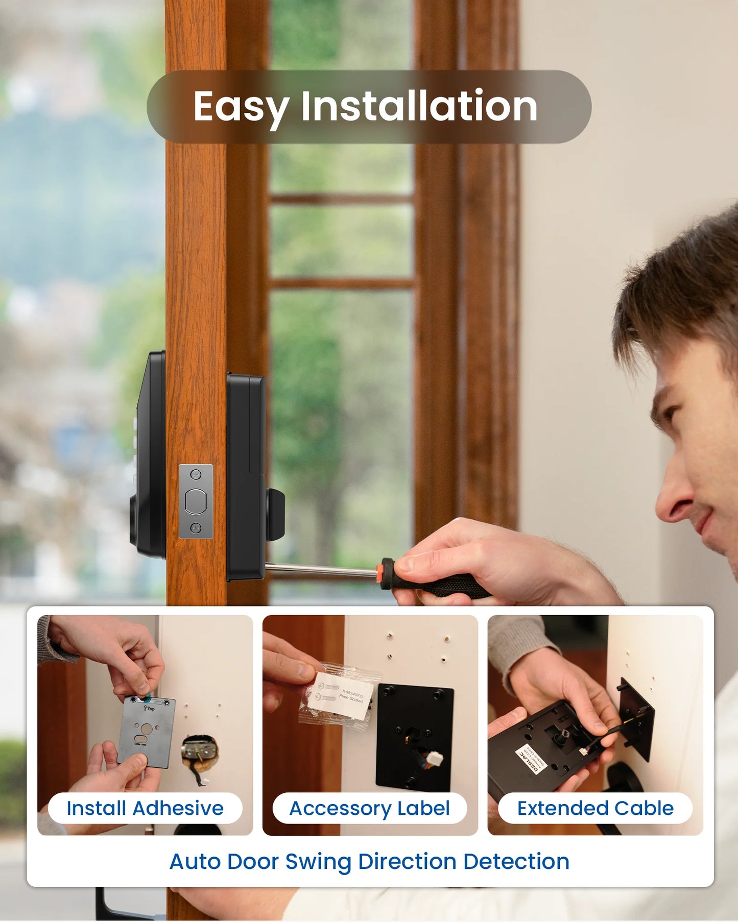 DESLOC Keyless Entry Door Lock with Display, Smart Locks with 100 Fingerprints Storage, Keypad Deadbolt for Front Door,Auto-Lock