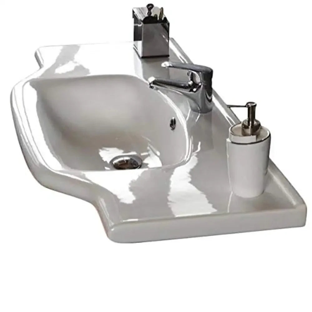Rectangular White Ceramic Bathroom Sink Wall Mounted/Self Rimming Single Faucet Hole ADA Compliant Overflow Included Country