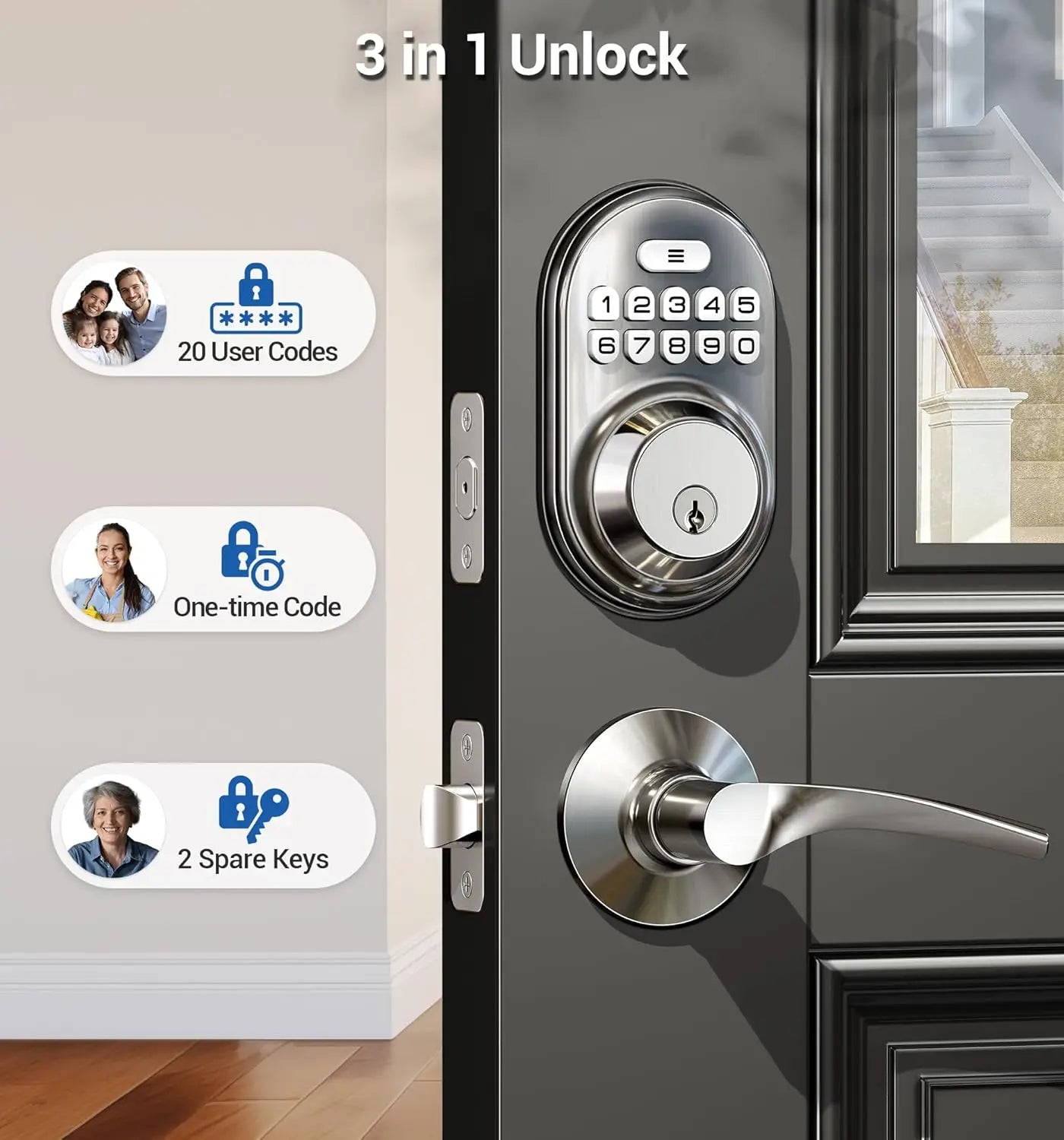 Veise Keyless Entry Door Lock with 2 Lever Handles - Electronic Keypad Deadbolt, Auto Lock, Back Lit & Easy Installation Design