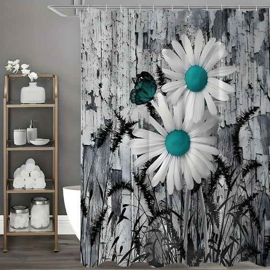 Teal Daisy Shower Curtain - Water-Repellent And Leak-Resistant, Mold And Mildew Resistant For
