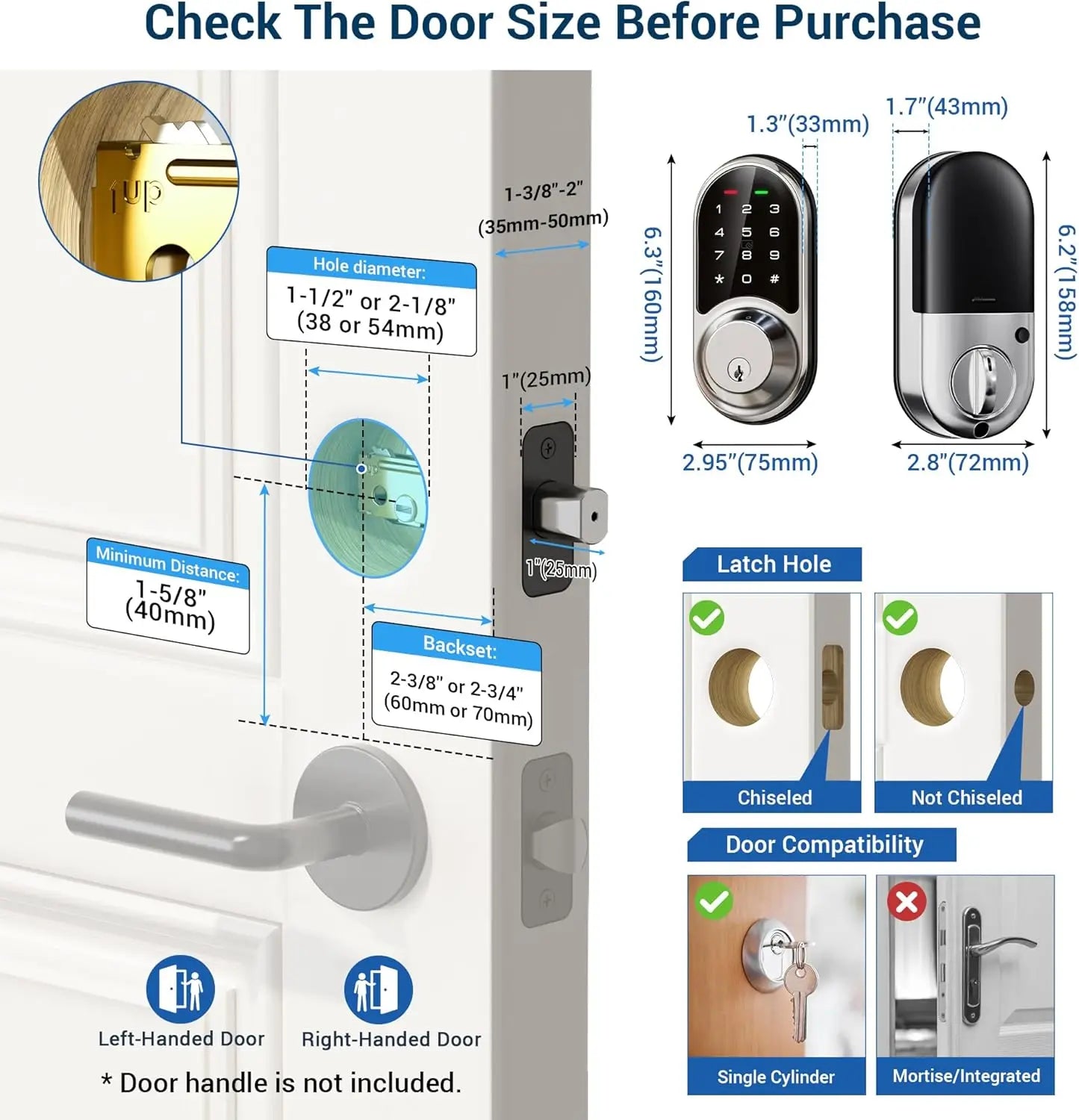 Veise RZ06 Smart Lock for Front Door with App Control, Keyless Entry, Electronic Digital Deadbolt with Touchscreen Keypad Set