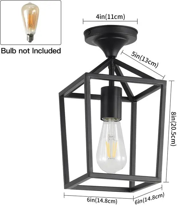 Black Industrial Ceiling Light - Farmhouse Metal Semi-Flush Fixture for Kitchen, Dining Room & Hallway (2-Pack)