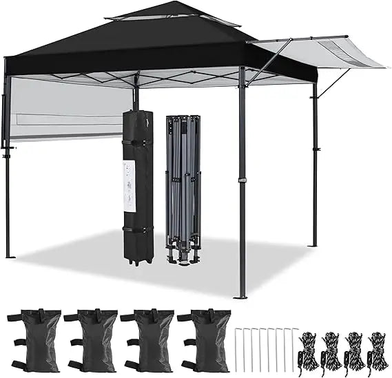 10x17ft Pop Up Canopy with Awnings, 2-Tier Outdoor Canopy Tent, Heavy Duty Instant Shelter with Ventilation, Adjustable Dual Ha