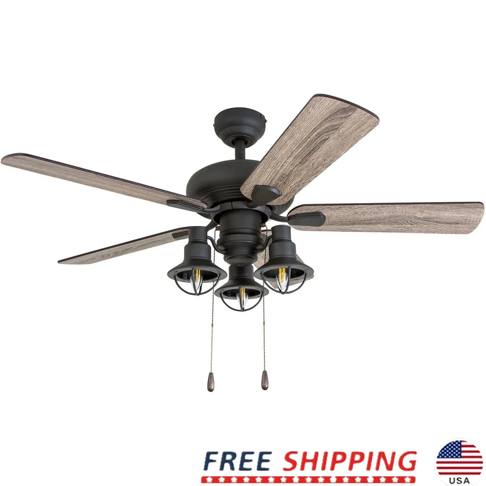 42 Inch Bronze Ceiling Fan with 5 Blades Remote Control Light Kit Reversible Motor High Airflow Medium Rooms