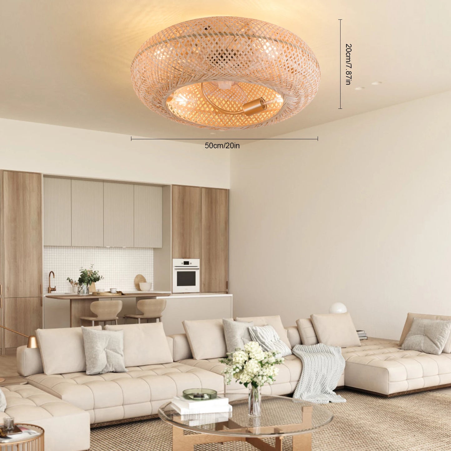 Ceiling Fan with Remote Control, 6-Speed Adjustable, Timer Function, Woven Rattan Shade, Quiet Copper Motor, Ideal for Bedroom a