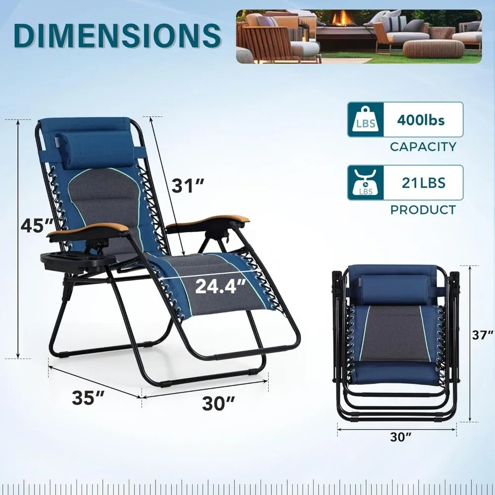 Zero Gravity Chairs Set of 2, XL Oversized Outdoor Recliners with Cup Holders, Foldable & Adjustable for Patio Use