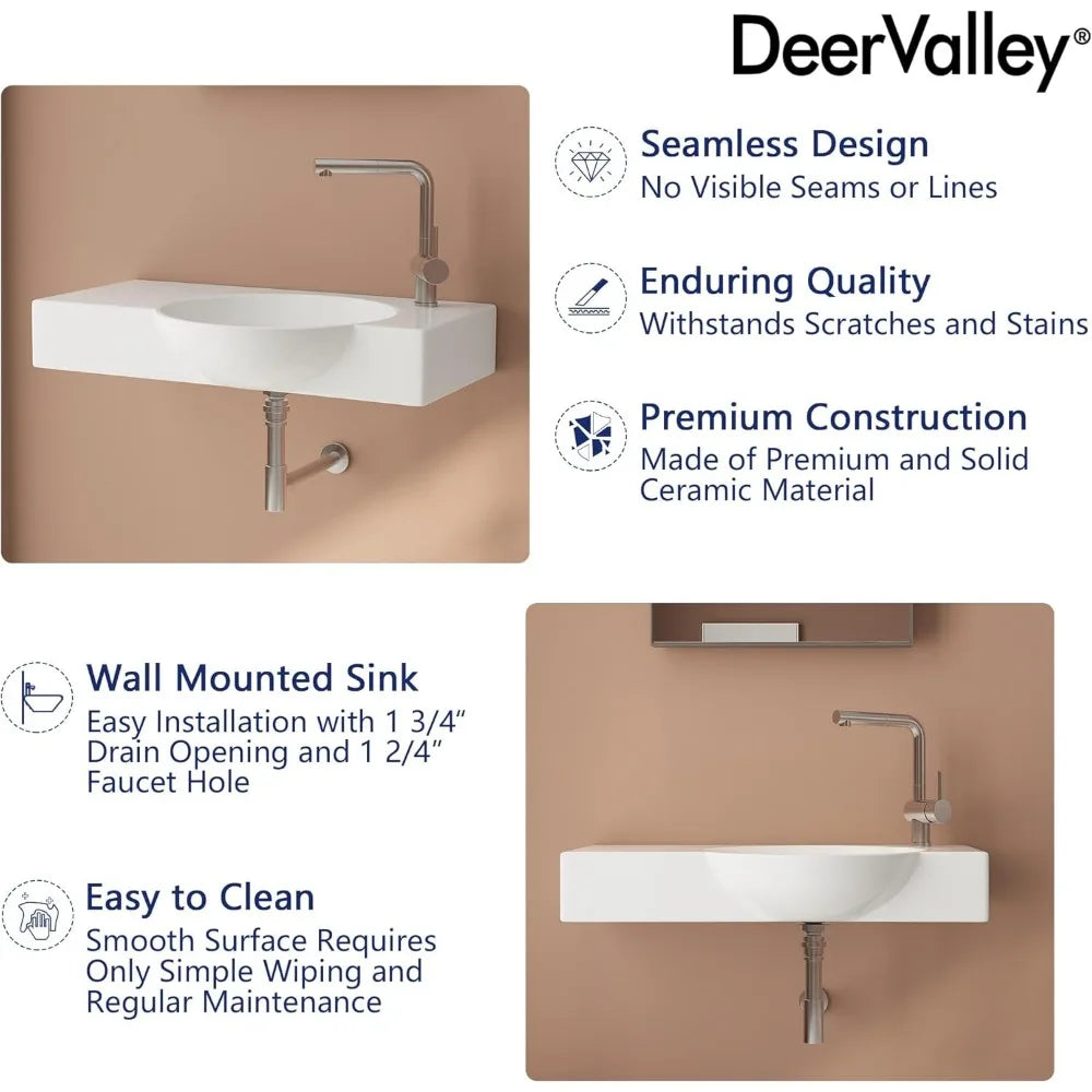 30"x18" Wall Mounted Bathroom Vessel Sink, White Modern Modern Floating or Countertop bathroom sink，Lavatory Vessel