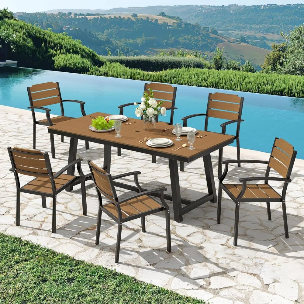 Patio Table and Chairs Set, Patio Furniture Set, 7-Piece, HDPS All-Weather Material Outdoor Dining Set, Outdoor Furniture Set wi