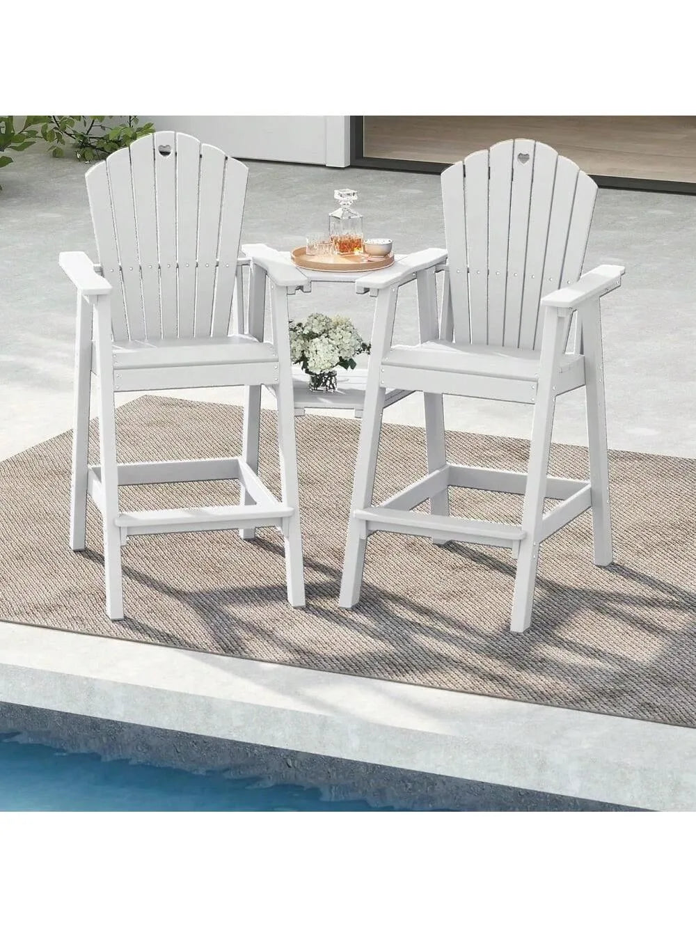 Tall Adirondack Chairs Set of 2 with 2-Layer Connecting Table, HDPE Bar Height Outdoor Table and Chairs with Umbrella Hole