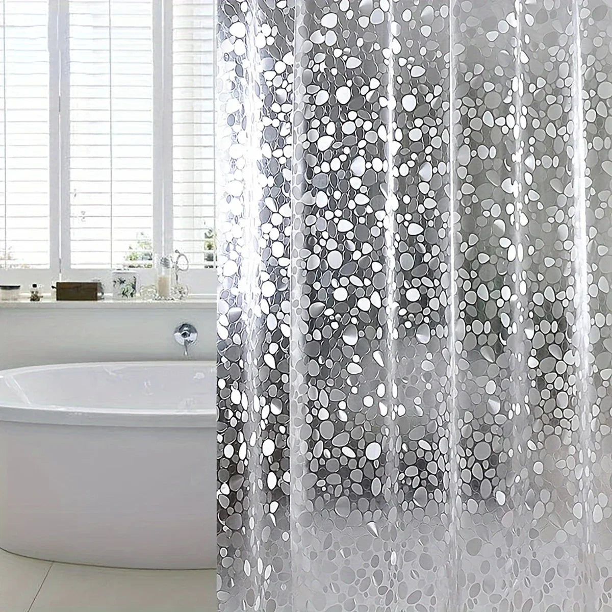 Shower Curtain Waterproof Mildew EVA Bath Curtains Modern Cobblestone Pattern Translucent Bathroom Curtain with Hooks