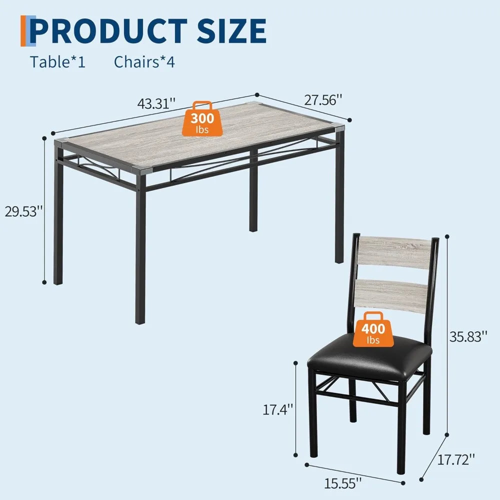 Dining Table Set for 4, Dining Room Table Set for 4 with Upholstered Chairs, Wood Kitchen Table Chairs Set of 4 with Corner Pro