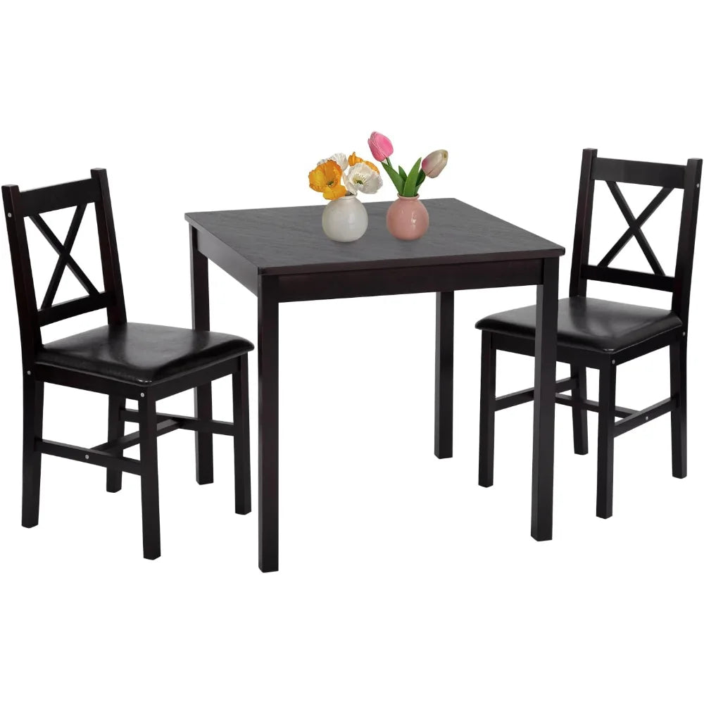 Dining Kitchen Table Dining Set Wood 3 Piece Upholstered Grid Dining Room Table and Chairs for 2