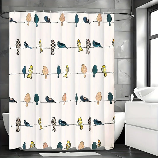 Birds Shower Curtain, Multi - Colorful Floral Bird Pattern - Whimsical & Playful Bird Shower Curtain - Farmhouse, Coastal