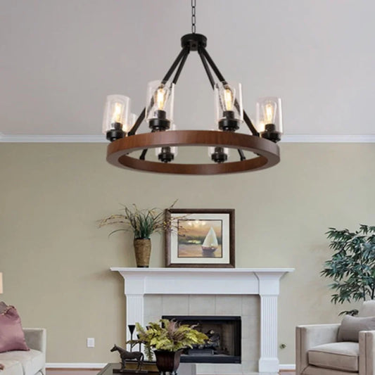 Large Rustic Chandelier with Glass Shades 6-Light Fixture Pendant Lamp for Dining Room and Bedroom Vintage Indoor Ceiling Lights