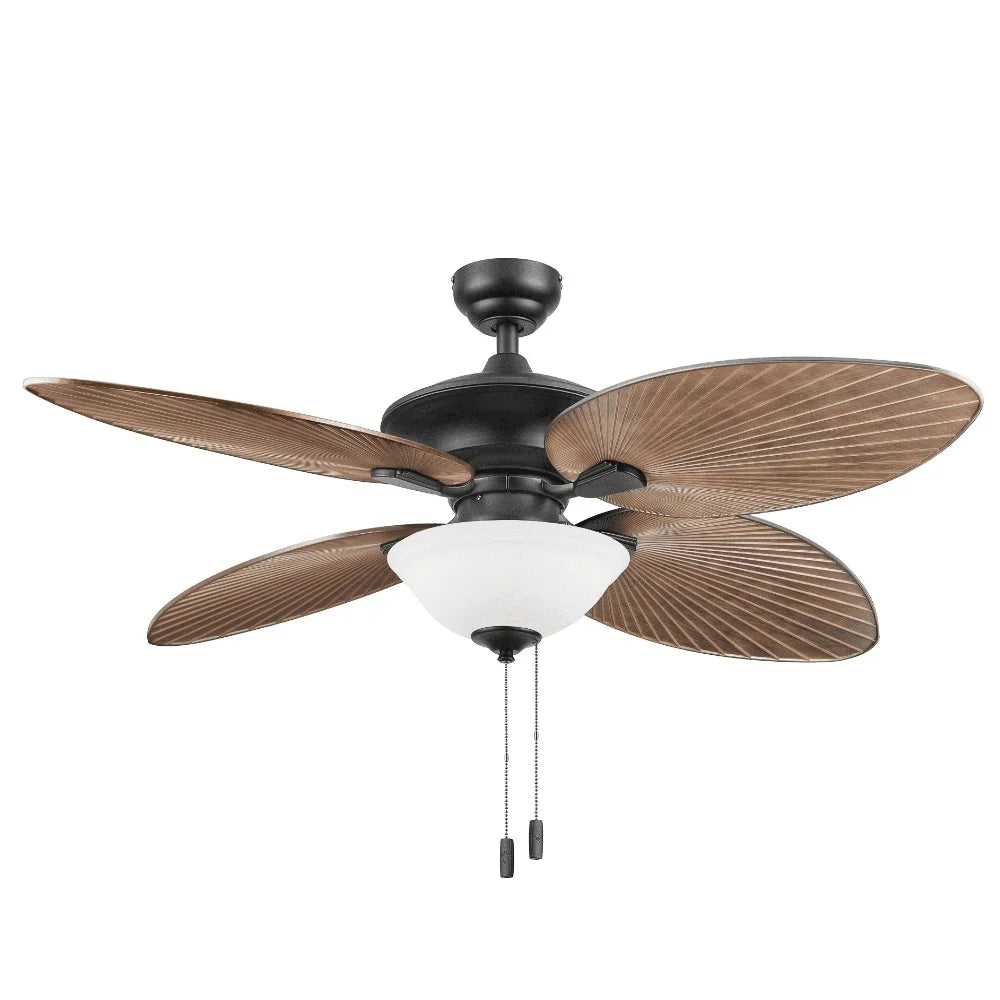 52 Inch Indoor Outdoor Ceiling Fan with Light Pull Chains Reversible Motor Dimmable Frosted Glass Bowl Efficient Air Circulation