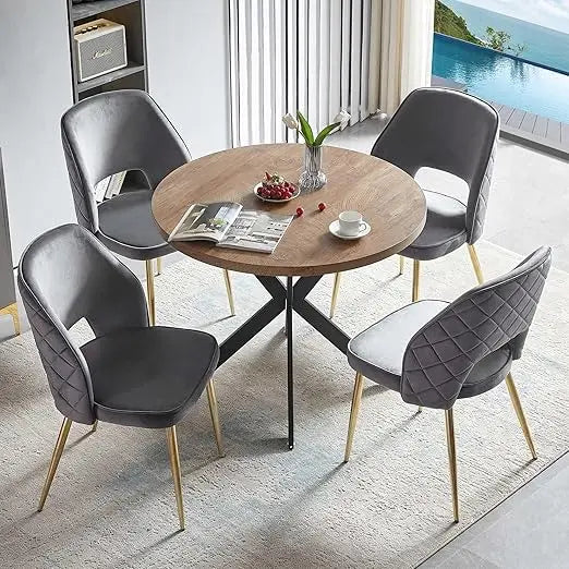 5-Piece Dining Table Set for 4 - Space Saving 37-Inch Round Table and Chairs, 4 Seaters Dining Set with Upholstered Dining Chai