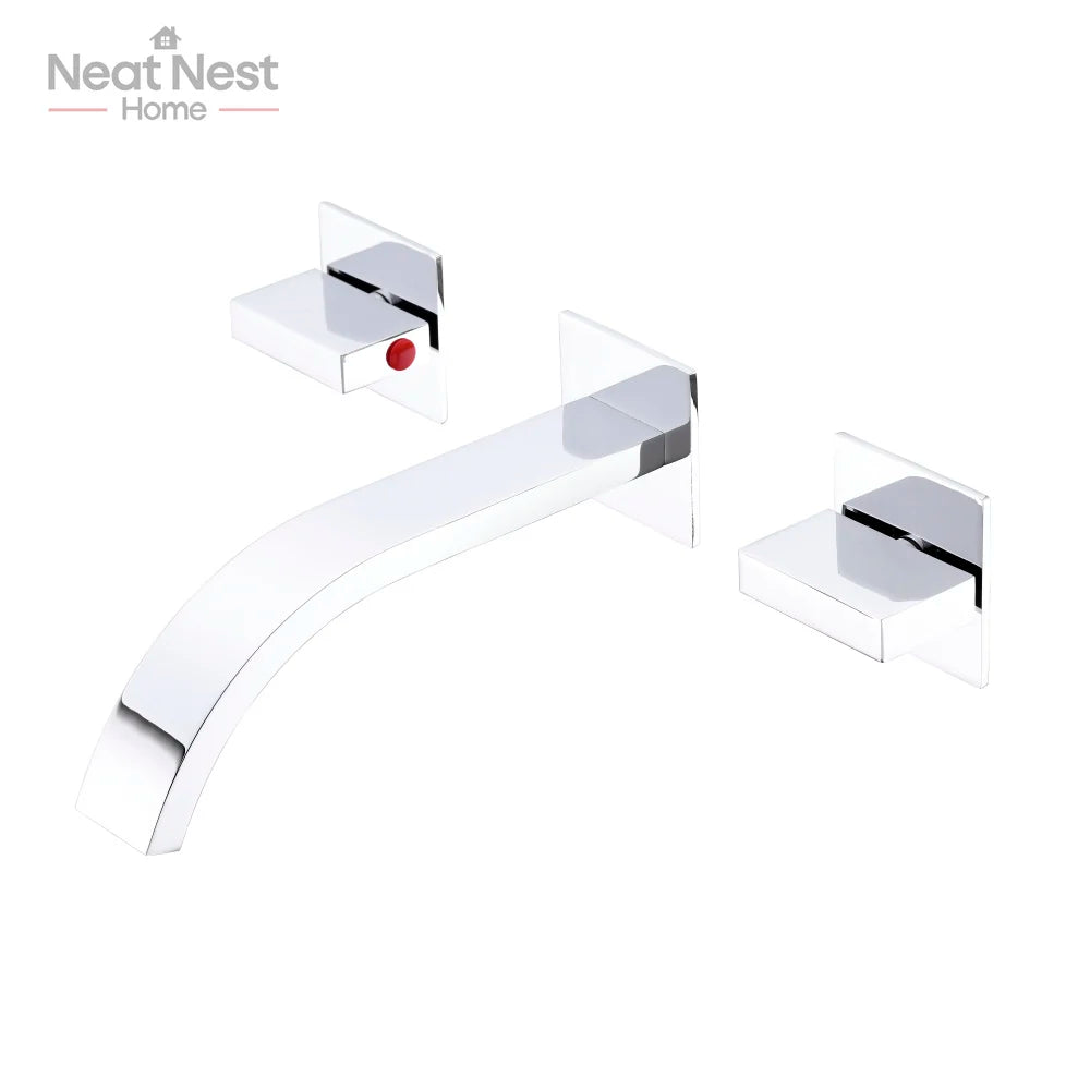 Wall Mount Lavatory Faucet Two Handle Bathroom Faucet,control the water temperature and water flow very well,Simple operation
