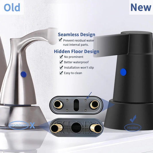 Matte Black 2-Handle Bathroom Faucet - 360° Swivel, Centerset 4-Inch Vanity Sink Fixture, 3 Holes Lavatory Mixer