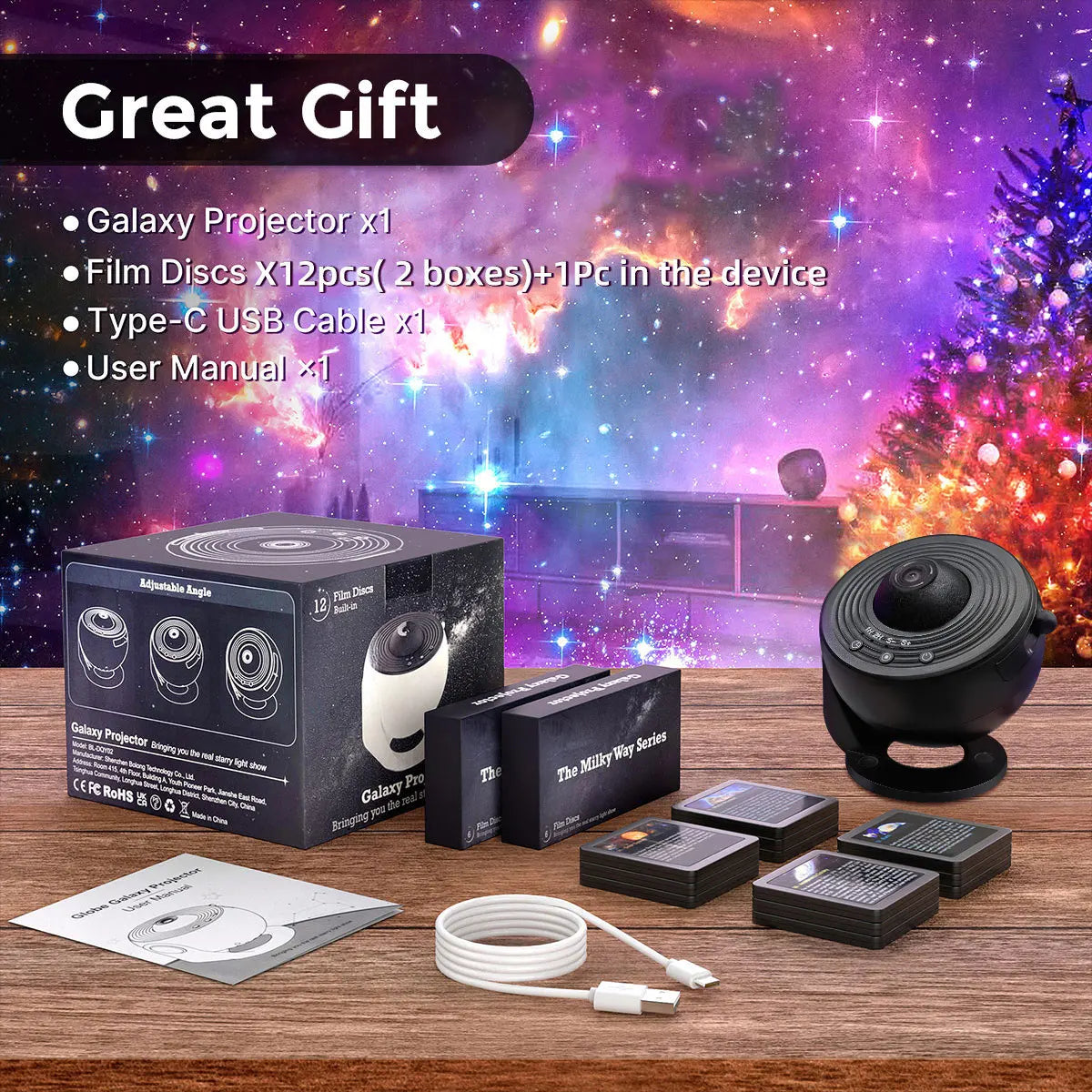 13 In 1 Galaxy Ultral Star Projector HD Image Area LED Night Light, 13 Film Discs,360° Rotate 1/2h Timer for Kids&Adults Bedroom