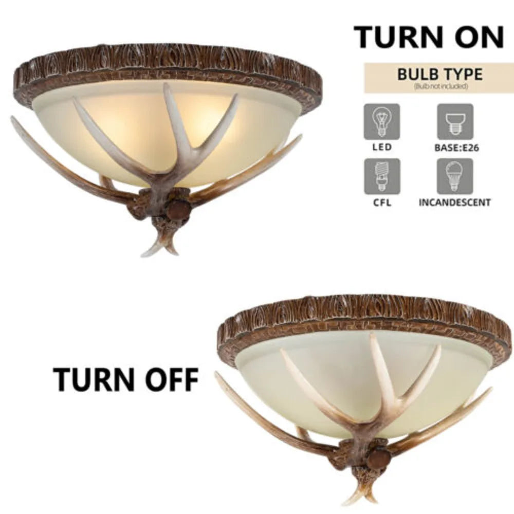 Bymaocar Handmade Antique 8001-3C Antler Resin Round 42cm Diameter Three Head Ceiling Lights Indoor Lighting E26 Versatile Style