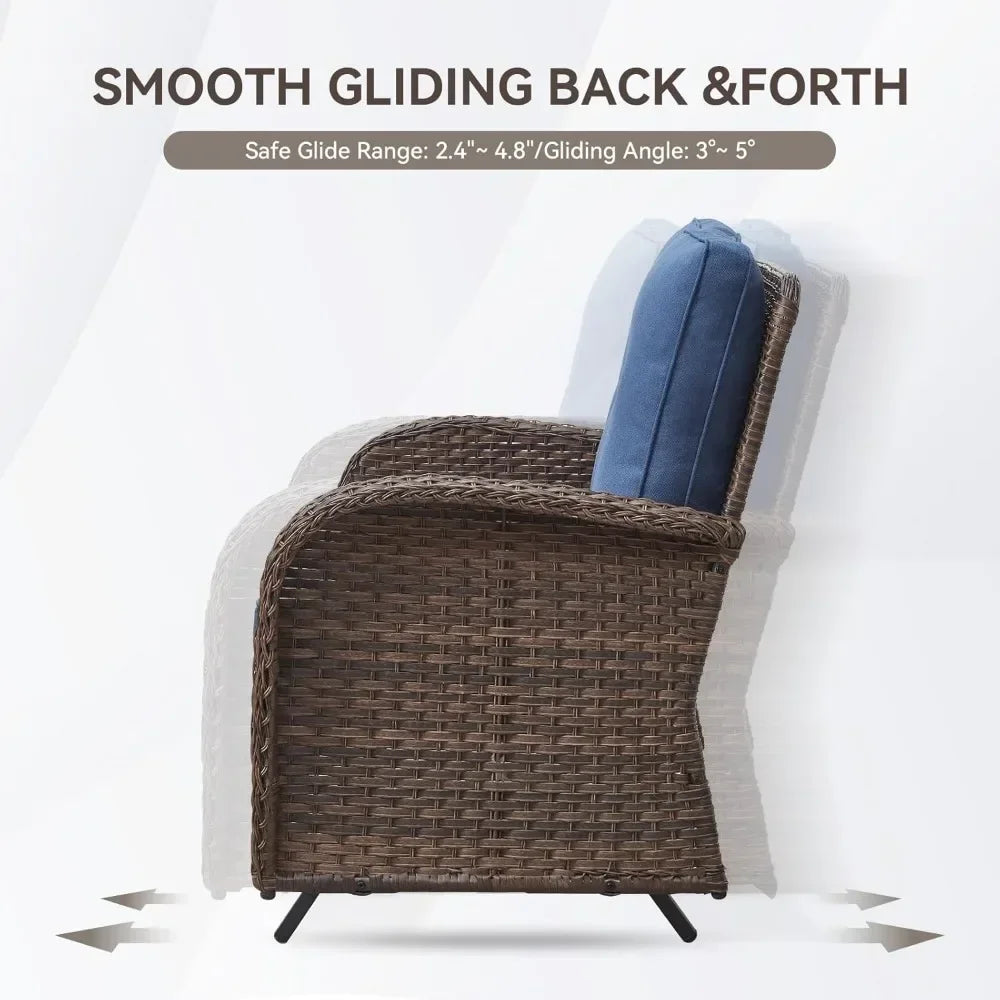 Patio Loveseat Wicker Loveseat Rattan Glider Sofa with Curved Armrest Thicking Back & Seat Cushions for Garden Balcony Backyard