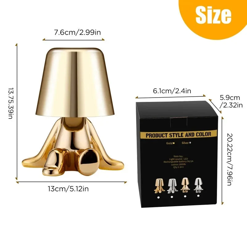 Bedside Touch Control Table Lamp, Thinker Golden Man Statue LED Table Lamp, USB Rechargeable, 3-Speed Dimmer, Home Living Room