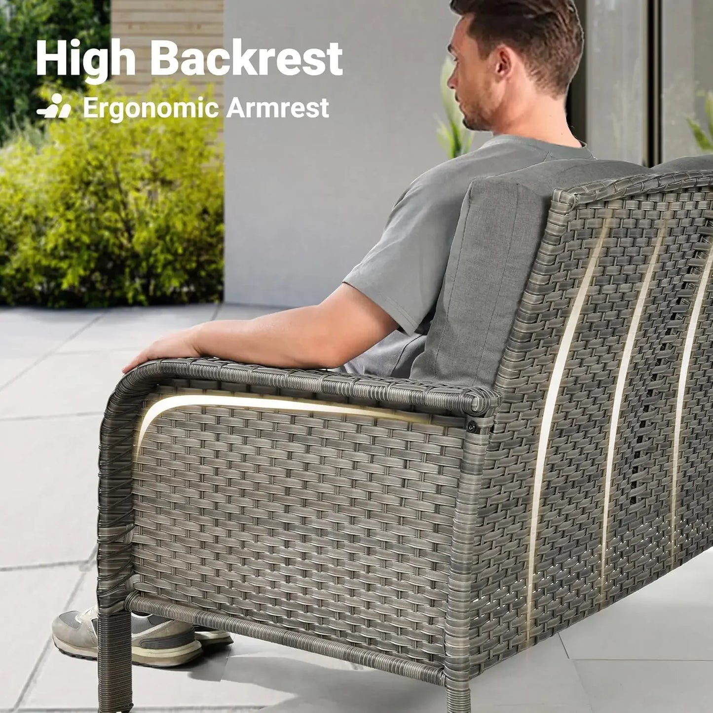 2 Pieces Patio Furniture Set, Outdoor Wicker Chairs of 2, All Weather High Back Rattan Chairs 2-Seater with Comfy