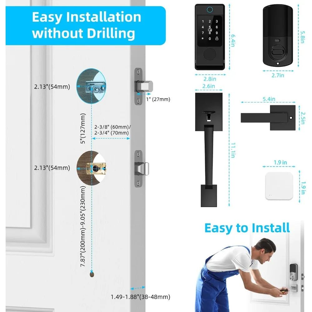 Smart Door Lock with Handle,  Keyless Entry Lock Deadbolt Handle Set, Inclued WiFi Gateway Smart Deadbolt for Front, Fingerprint